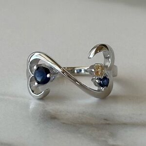 Sterling Silver Women’s Open Heart Infinity Ring with Sapphires, Size 7, NWT